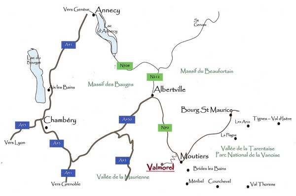 la situation de Valmorel dans la valle de la Tarentaise